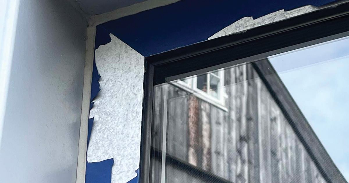 Failed powder coating on window frame